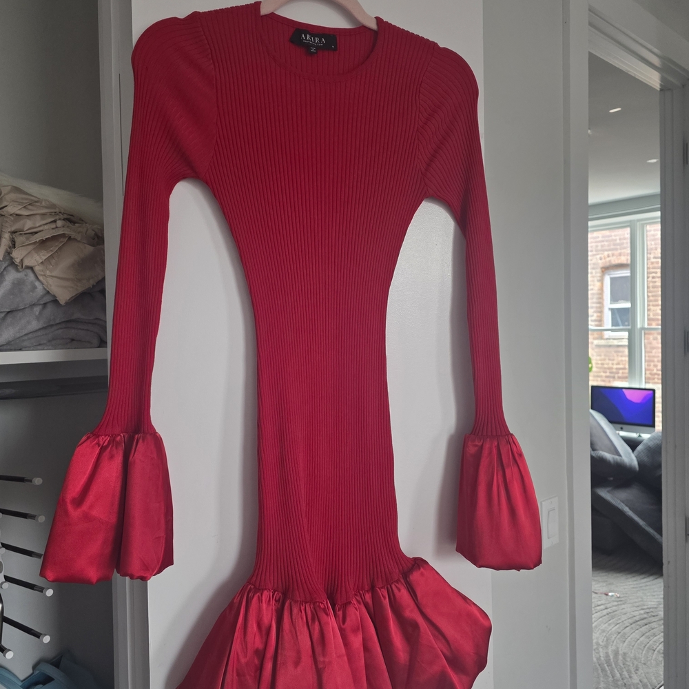 AKIRA Vibrant Red Flared Sleeve Dress
